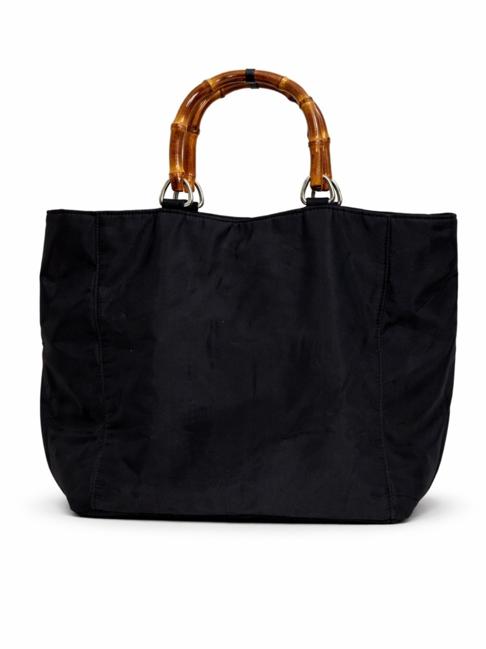 Banana Republic Black Nylon Tote Bag with Bamboo Handles